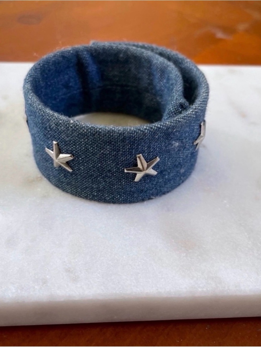 Vintage Denim Star Stud Wide Slap Bracelet - Blue
